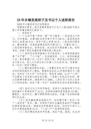 XX年乡镇党委班子及书记个人述职报告
