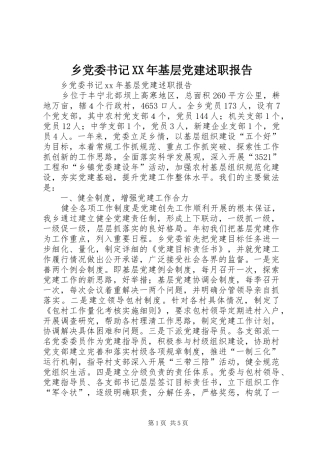 乡党委书记XX年基层党建述职报告
