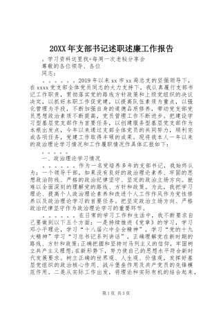 20XX年支部书记述职述廉工作报告