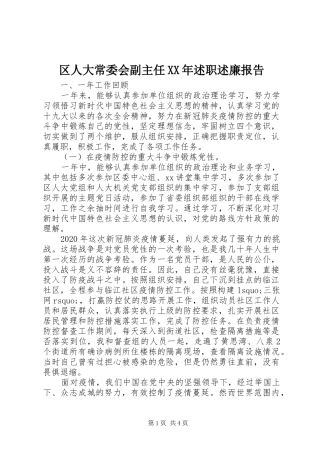 区人大常委会副主任XX年述职述廉报告