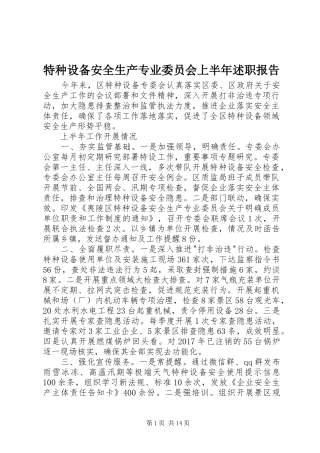 特种设备安全生产专业委员会上半年述职报告