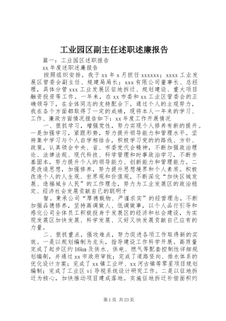 工业园区副主任述职述廉报告