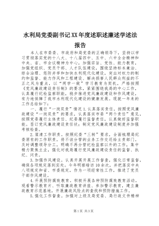 水利局党委副书记XX年度述职述廉述学述法报告