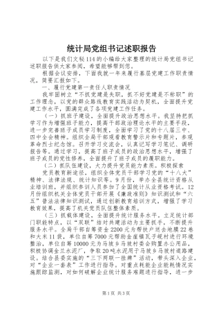 统计局党组书记述职报告