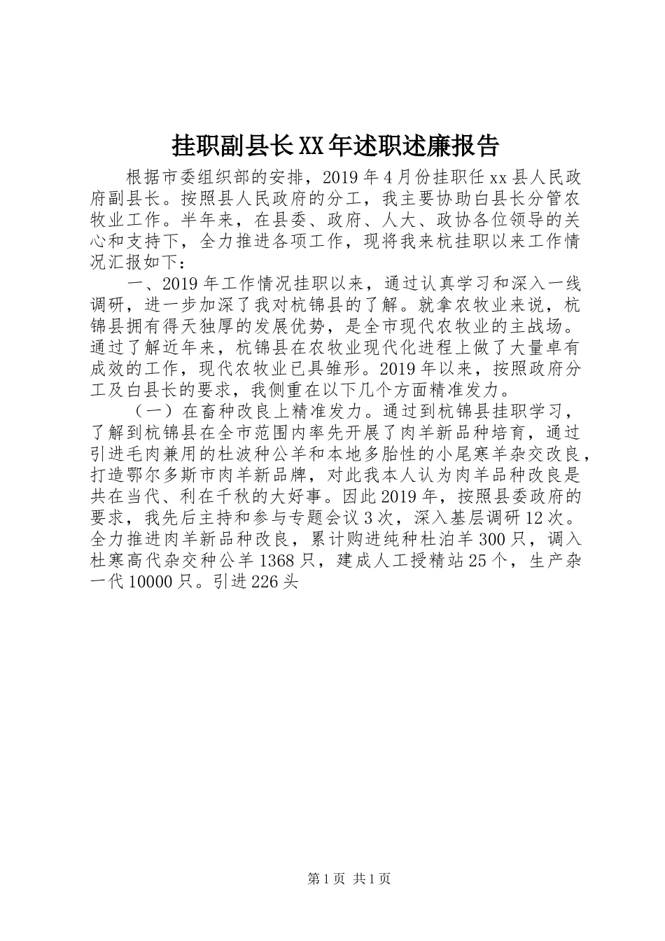 挂职副县长XX年述职述廉报告_第1页
