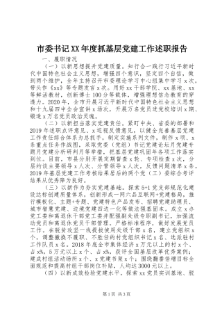 市委书记XX年度抓基层党建工作述职报告
