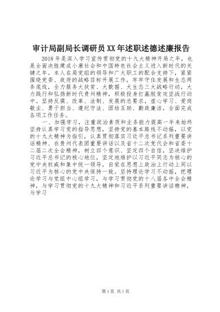 审计局副局长调研员XX年述职述德述廉报告