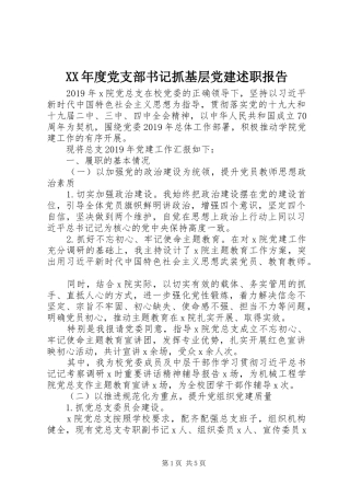 XX年度党支部书记抓基层党建述职报告