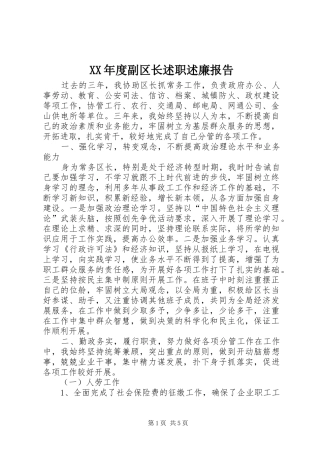 XX年度副区长述职述廉报告