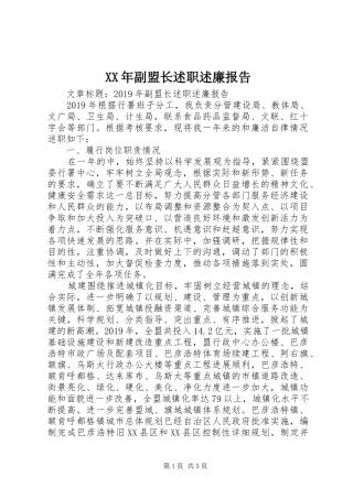 XX年副盟长述职述廉报告