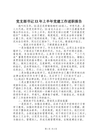 党支部书记XX年上半年党建工作述职报告