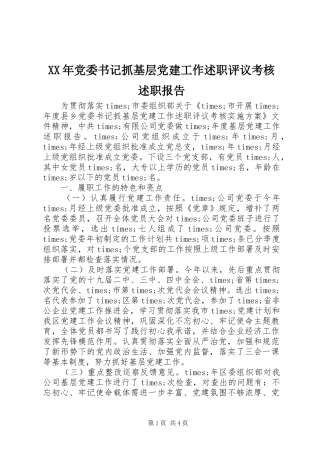XX年党委书记抓基层党建工作述职评议考核述职报告