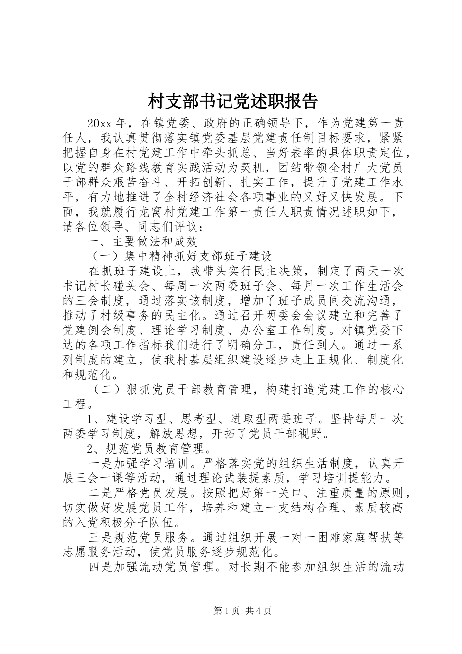村支部书记党述职报告_第1页