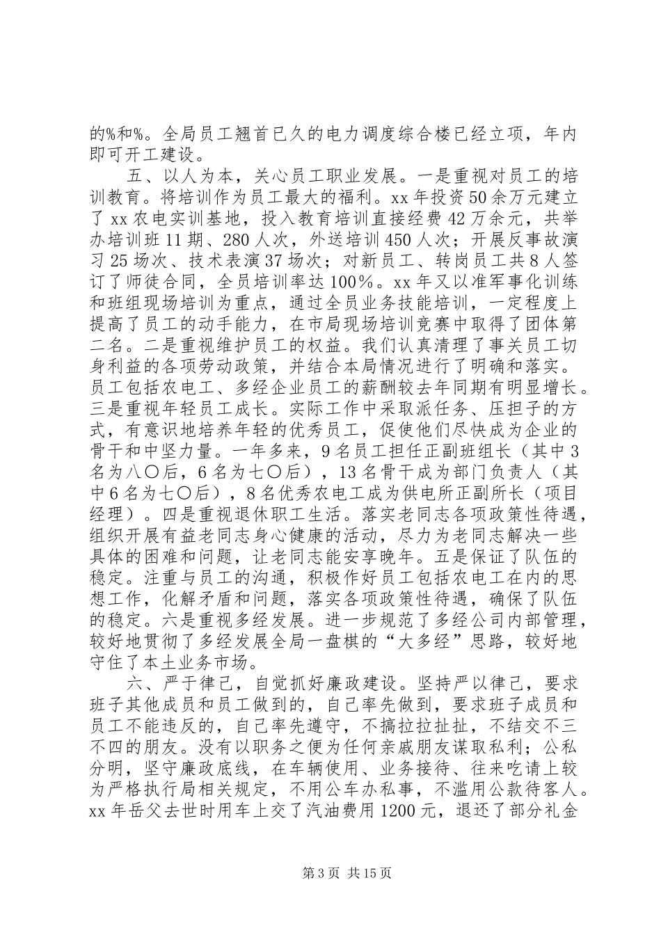 XX年县电力局领导个人年度述职报告_第3页