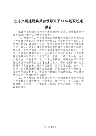 生态文明建设委员会领导班子XX年述职述廉报告