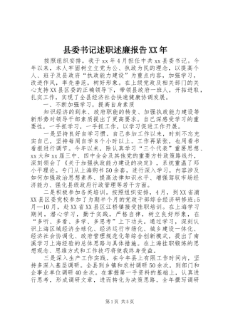 县委书记述职述廉报告XX年