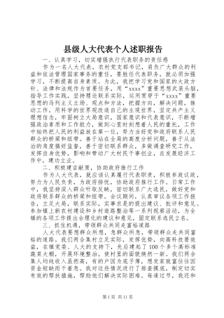县级人大代表个人述职报告