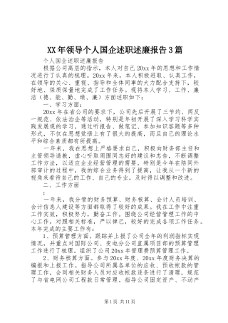 XX年领导个人国企述职述廉报告3篇