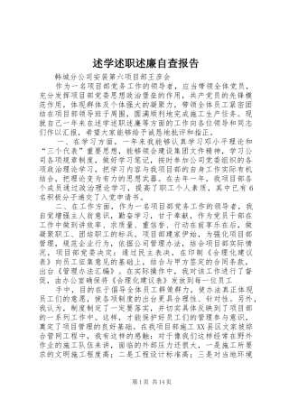 述学述职述廉自查报告