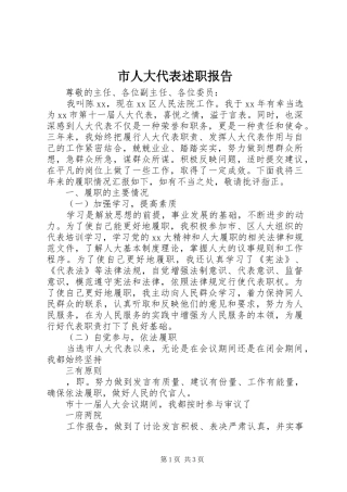 市人大代表述职报告