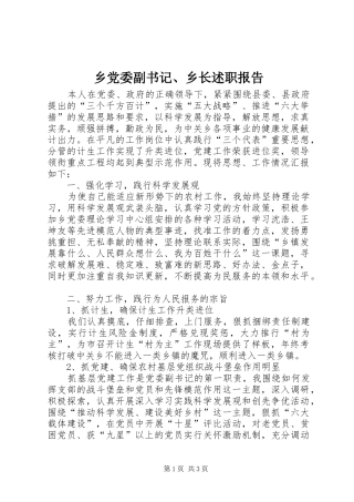乡党委副书记、乡长述职报告