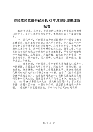 市民政局党组书记局长XX年度述职述廉述效报告