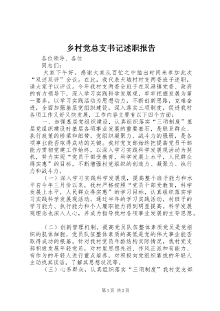乡村党总支书记述职报告