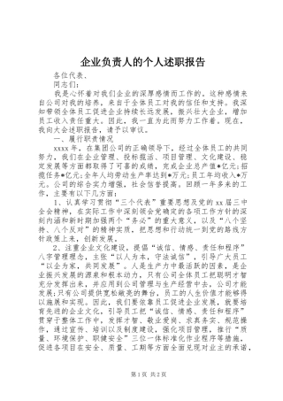 企业负责人的个人述职报告