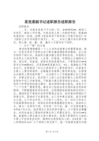 某党委副书记述职报告述职报告