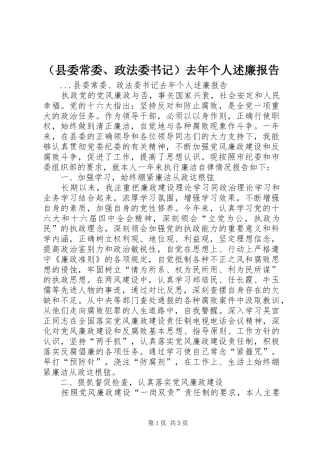 （县委常委、政法委书记）去年个人述廉报告