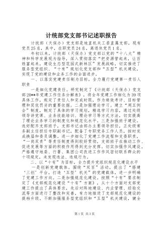 计统部党支部书记述职报告