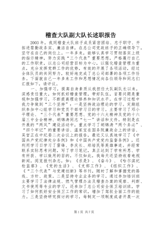 稽查大队副大队长述职报告