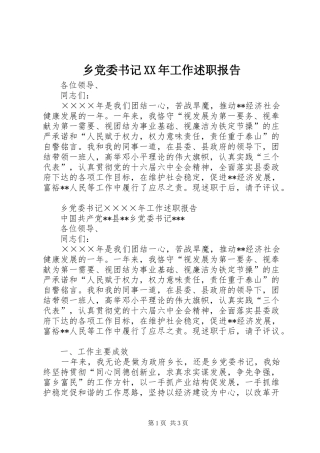 乡党委书记XX年工作述职报告