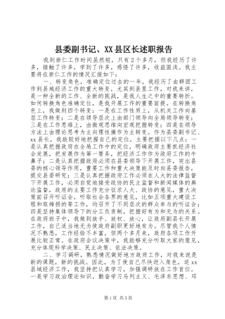 县委副书记、XX县区长述职报告