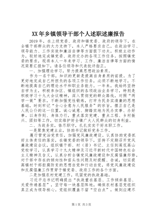 XX年乡镇领导干部个人述职述廉报告