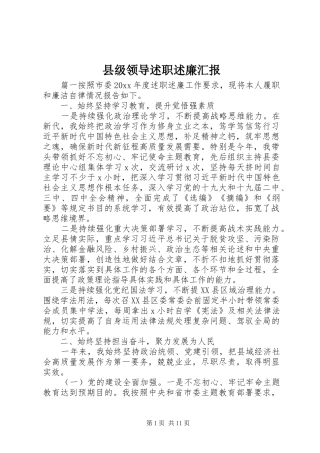 县级领导述职述廉汇报