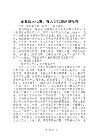 企业法人代表、省人大代表述职报告