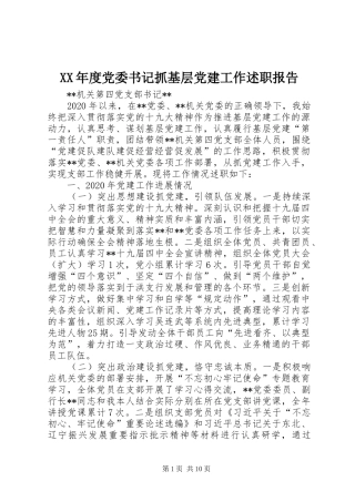 XX年度党委书记抓基层党建工作述职报告