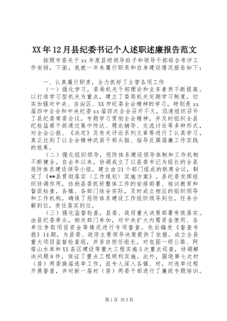 XX年12月县纪委书记个人述职述廉报告范文