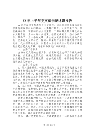 XX年上半年党支部书记述职报告