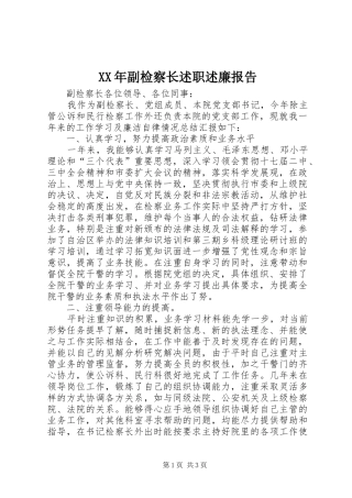 XX年副检察长述职述廉报告