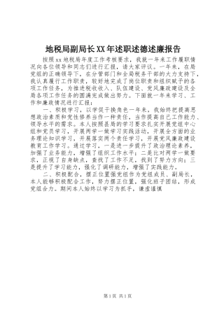 地税局副局长XX年述职述德述廉报告