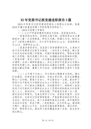 XX年党委书记抓党建述职报告3篇