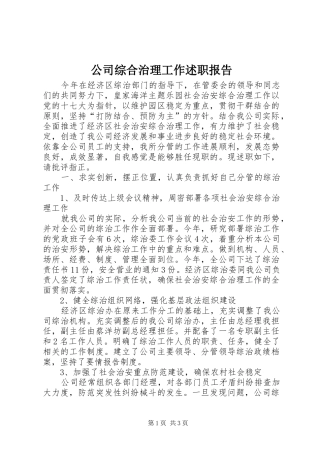 公司综合治理工作述职报告