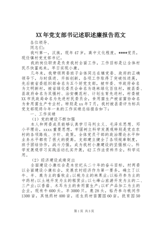 XX年党支部书记述职述廉报告范文