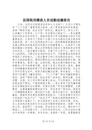 县国税局稽查人员述勤述廉报告