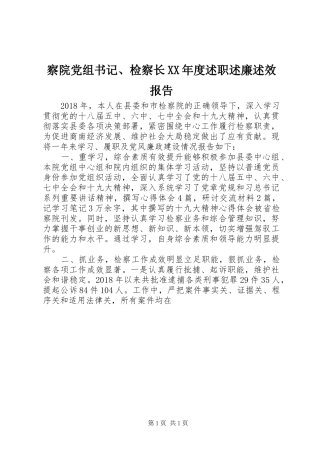 察院党组书记、检察长XX年度述职述廉述效报告