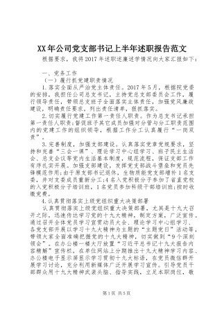 XX年公司党支部书记上半年述职报告范文