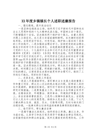 XX年度乡镇镇长个人述职述廉报告