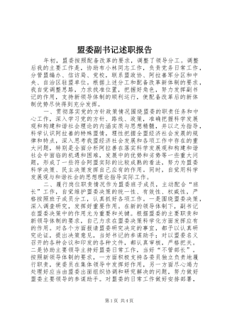 盟委副书记述职报告